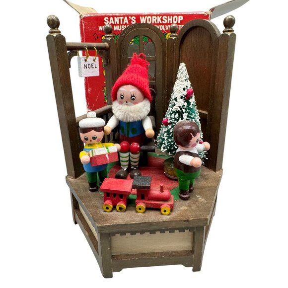 vintage Christmas Santa's workshop wood musical revolving tree made Taiwan READ - Picture 1 of 14